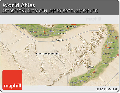Satellite 3D Map of the Area around 25° 51' 37" N, 32° 22' 30" E