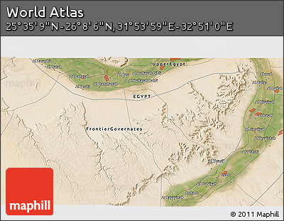 Satellite 3D Map of the Area around 25° 51' 37" N, 32° 22' 30" E