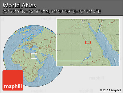Savanna Style Location Map of the Area around 25° 51' 37" N, 32° 22' 30" E, hill shading