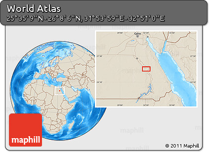 Shaded Relief Location Map of the Area around 25° 51' 37" N, 32° 22' 30" E