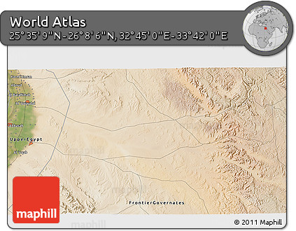 Satellite 3D Map of the Area around 25° 51' 37" N, 33° 13' 30" E