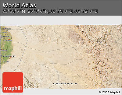 Satellite 3D Map of the Area around 25° 51' 37" N, 33° 13' 30" E