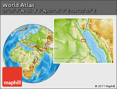 Physical Location Map of the Area around 25° 51' 37" N, 34° 4' 30" E