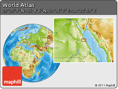 Physical Location Map of the Area around 25° 51' 37" N, 34° 4' 30" E