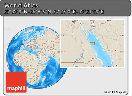 Shaded Relief Location Map of the Area around 25° 51' 37" N, 34° 55' 29" E