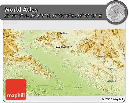 Physical 3D Map of the Area around 25° 51' 37" N, 38° 19' 30" E
