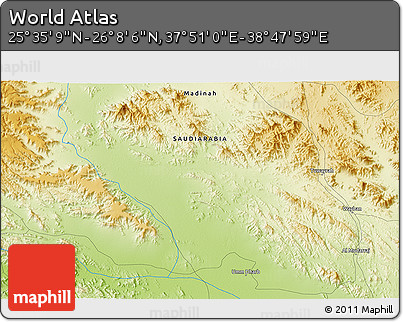 Physical 3D Map of the Area around 25° 51' 37" N, 38° 19' 30" E