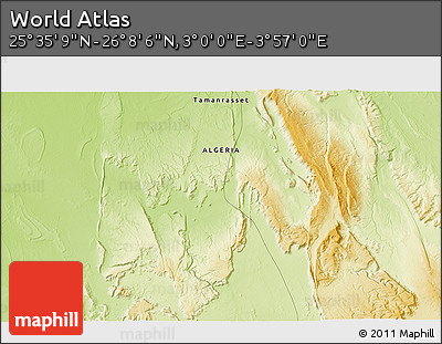Physical 3D Map of the Area around 25° 51' 37" N, 3° 28' 30" E
