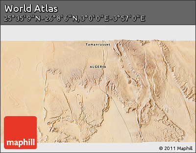 Satellite 3D Map of the Area around 25° 51' 37" N, 3° 28' 30" E