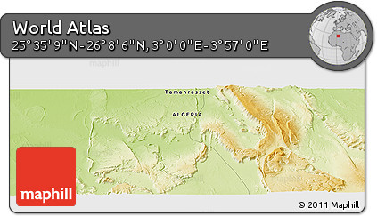 Physical Panoramic Map of the Area around 25° 51' 37" N, 3° 28' 30" E