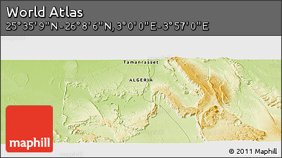 Physical Panoramic Map of the Area around 25° 51' 37" N, 3° 28' 30" E