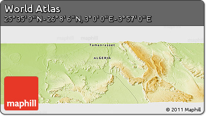 Physical Panoramic Map of the Area around 25° 51' 37" N, 3° 28' 30" E