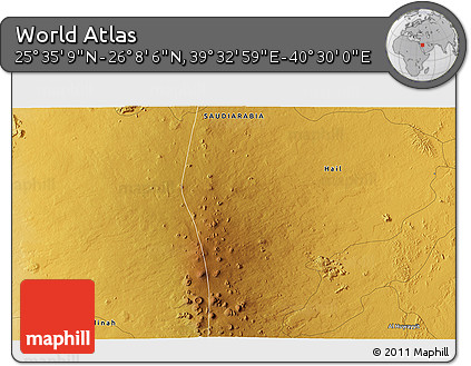 Physical 3D Map of the Area around 25° 51' 37" N, 40° 1' 29" E