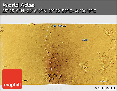 Physical 3D Map of the Area around 25° 51' 37" N, 40° 1' 29" E