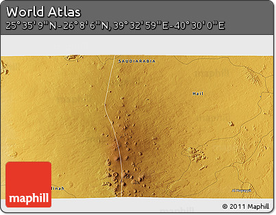 Physical 3D Map of the Area around 25° 51' 37" N, 40° 1' 29" E
