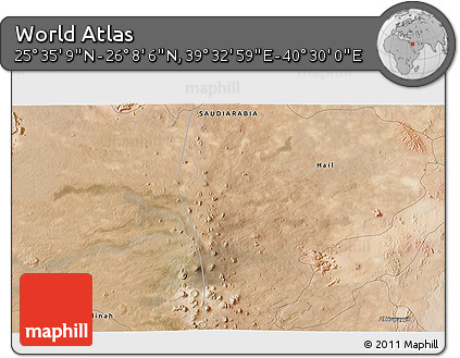 Satellite 3D Map of the Area around 25° 51' 37" N, 40° 1' 29" E