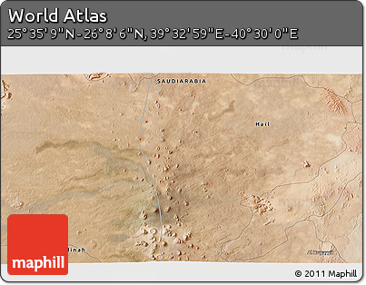 Satellite 3D Map of the Area around 25° 51' 37" N, 40° 1' 29" E