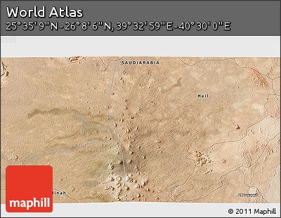 Satellite 3D Map of the Area around 25° 51' 37" N, 40° 1' 29" E