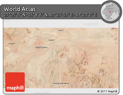 Satellite 3D Map of the Area around 25° 51' 37" N, 40° 52' 30" E