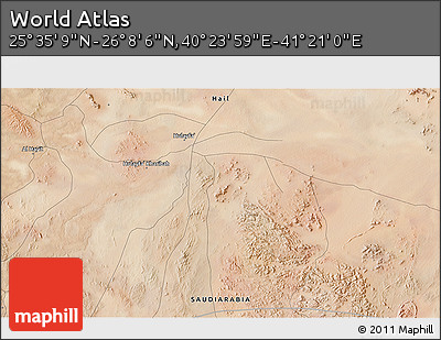 Satellite 3D Map of the Area around 25° 51' 37" N, 40° 52' 30" E