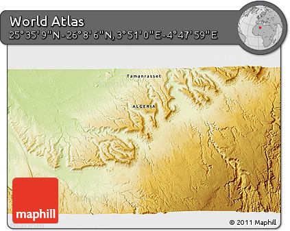 Physical 3D Map of the Area around 25° 51' 37" N, 4° 19' 30" E