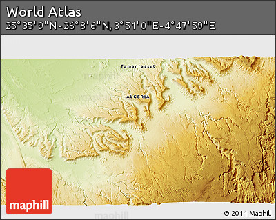 Physical 3D Map of the Area around 25° 51' 37" N, 4° 19' 30" E