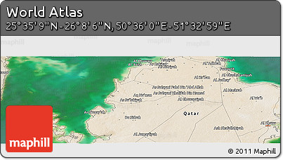 Satellite Panoramic Map of the Area around 25° 51' 37" N, 51° 4' 30" E