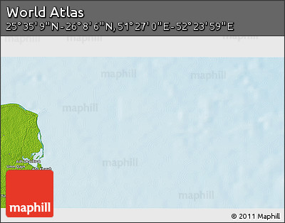 Physical 3D Map of the Area around 25° 51' 37" N, 51° 55' 29" E