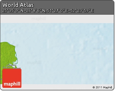 Physical 3D Map of the Area around 25° 51' 37" N, 51° 55' 29" E