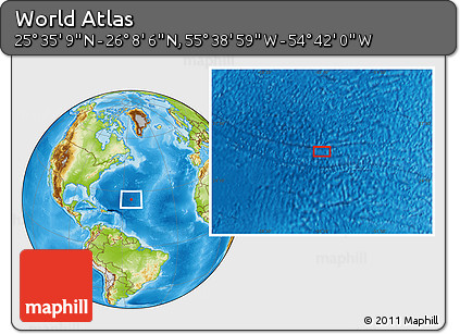 Physical Location Map of the Area around 25° 51' 37" N, 55° 10' 29" W