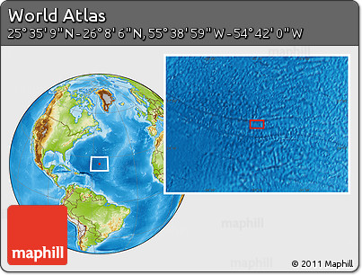 Physical Location Map of the Area around 25° 51' 37" N, 55° 10' 29" W