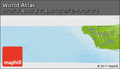 Physical Panoramic Map of the Area around 25° 51' 37" N, 57° 1' 29" E