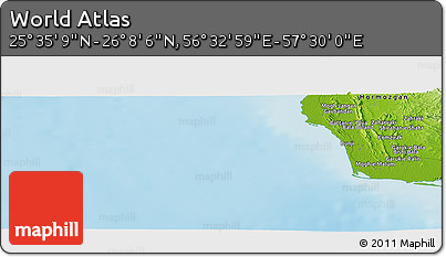 Physical Panoramic Map of the Area around 25° 51' 37" N, 57° 1' 29" E