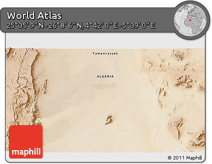 Satellite 3D Map of the Area around 25° 51' 37" N, 5° 10' 30" E
