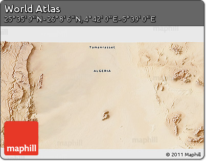 Satellite 3D Map of the Area around 25° 51' 37" N, 5° 10' 30" E