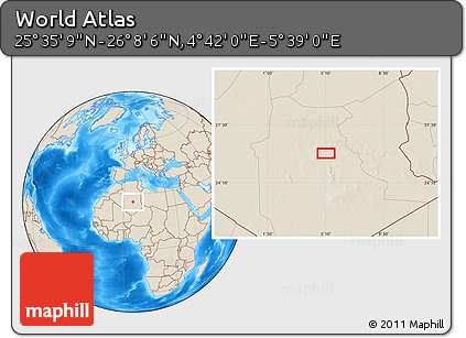 Shaded Relief Location Map of the Area around 25° 51' 37" N, 5° 10' 30" E