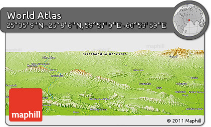 Physical Panoramic Map of the Area around 25° 51' 37" N, 60° 25' 29" E