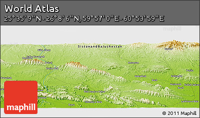 Physical Panoramic Map of the Area around 25° 51' 37" N, 60° 25' 29" E