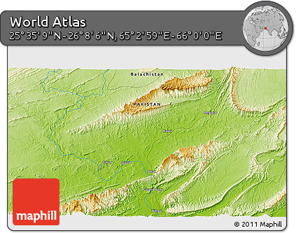 Physical 3D Map of the Area around 25° 51' 37" N, 65° 31' 30" E