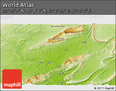 Physical 3D Map of the Area around 25° 51' 37" N, 65° 31' 30" E