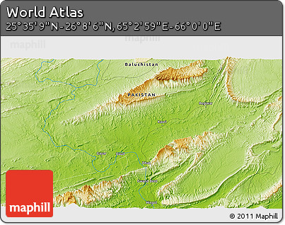 Physical 3D Map of the Area around 25° 51' 37" N, 65° 31' 30" E