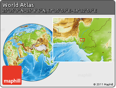 Physical Location Map of the Area around 25° 51' 37" N, 68° 4' 29" E