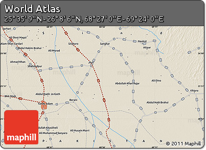 Shaded Relief Map of the Area around 25° 51' 37" N, 68° 55' 30" E