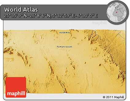 Physical 3D Map of the Area around 25° 51' 37" N, 6° 1' 30" E