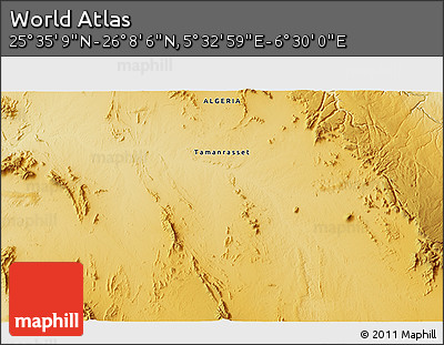 Physical 3D Map of the Area around 25° 51' 37" N, 6° 1' 30" E