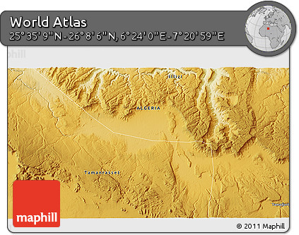 Physical 3D Map of the Area around 25° 51' 37" N, 6° 52' 30" E