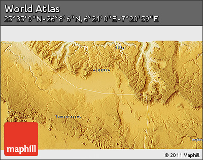 Physical 3D Map of the Area around 25° 51' 37" N, 6° 52' 30" E
