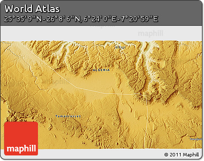 Physical 3D Map of the Area around 25° 51' 37" N, 6° 52' 30" E