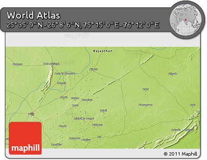 Physical 3D Map of the Area around 25° 51' 37" N, 75° 43' 29" E