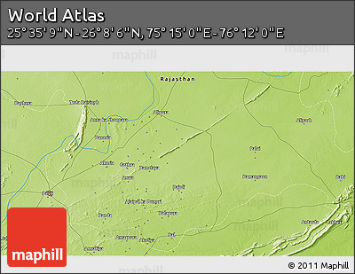 Physical 3D Map of the Area around 25° 51' 37" N, 75° 43' 29" E